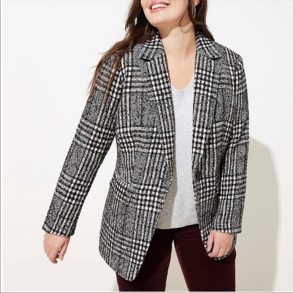 NWT Loft Plaid Tweed Long Modern Blazer